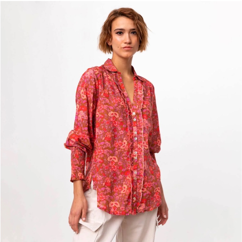 Free People Wild Gardenia Floral Cotton Blouse Size Small DETAILS: - lightweight